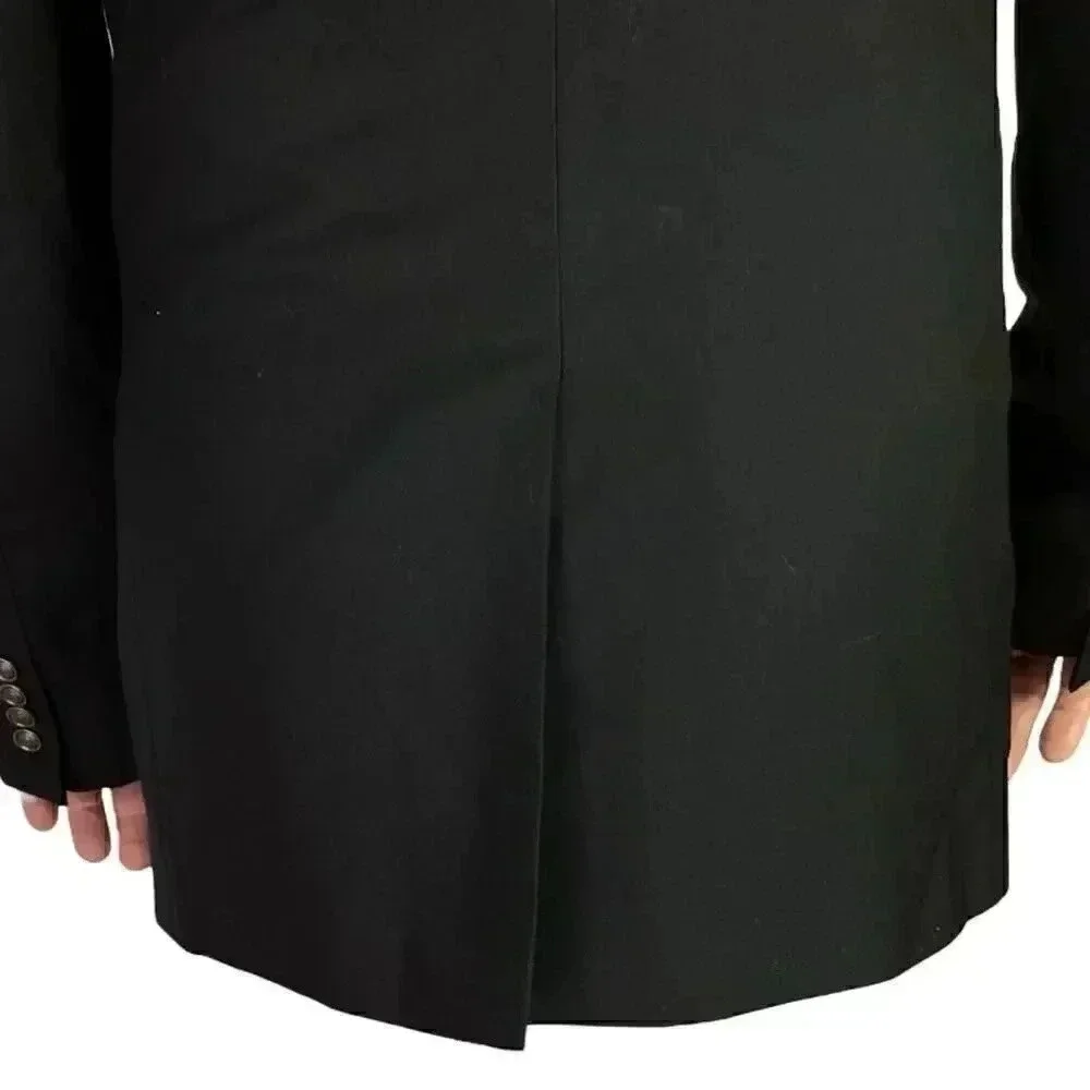 Stafford Blazer Sport Coat Men 46L Black Classic 2 Button Wool Crest Buttons